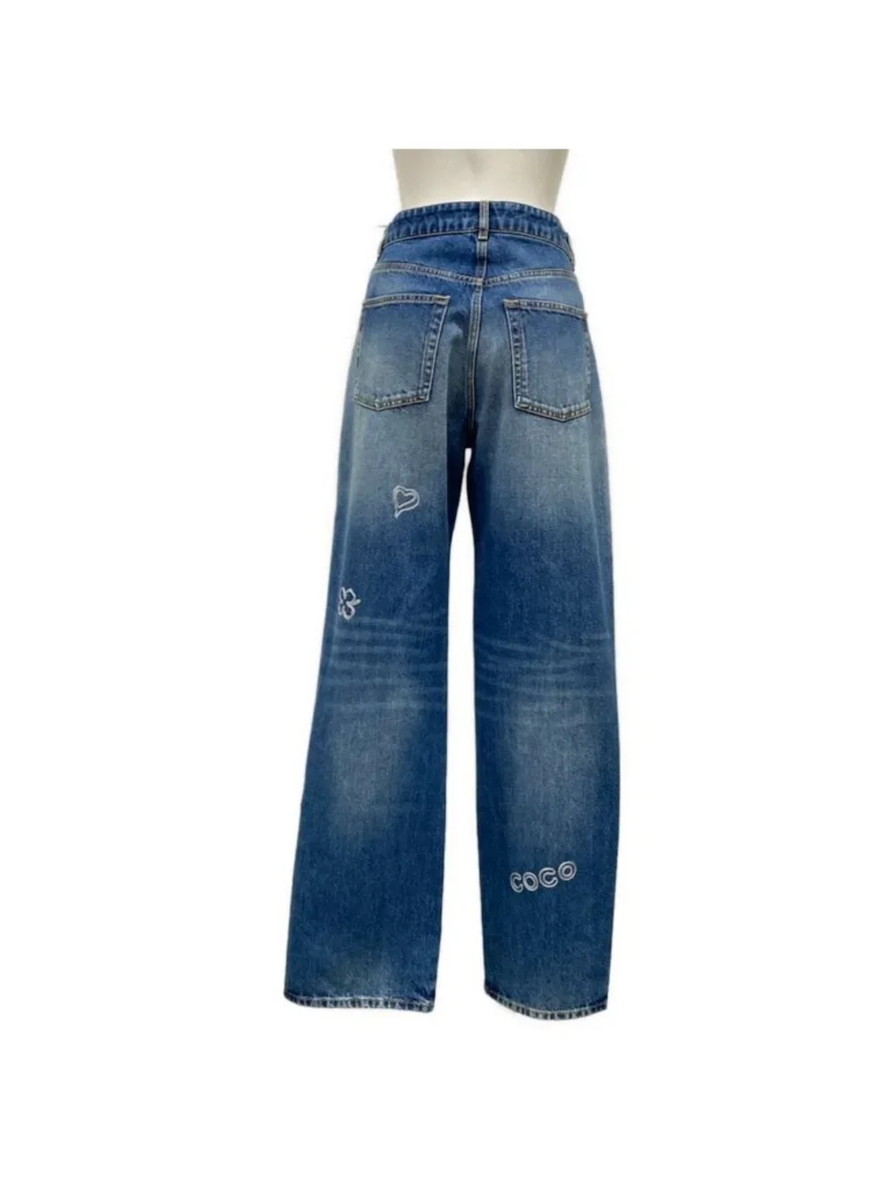 Chanel Jeans 36 S Blue Embroidery Denim Heart Coco Cotton